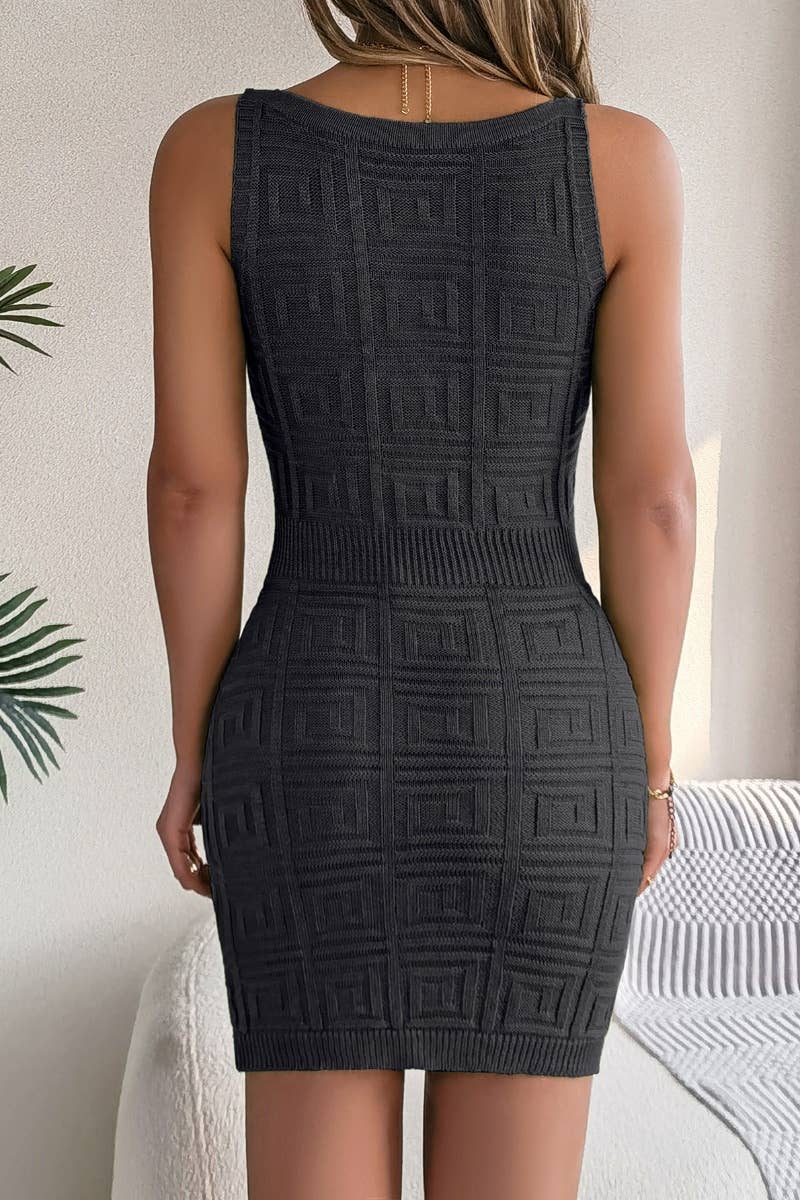 CWDHL0515_CASUAL V-NECK WAIST KNIT WRAP HIP DRESS