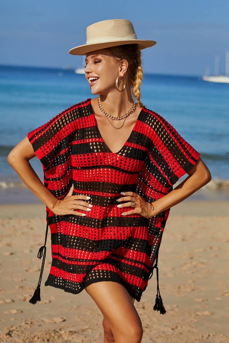 CWOSWS0031_Crochet Bikini Cover V-Neck Beach Top Sweater