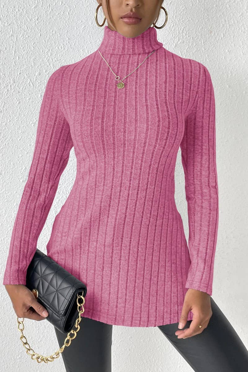 CWTTL1315_Turtle Neck Long Slv With Side Slit Pullover Top