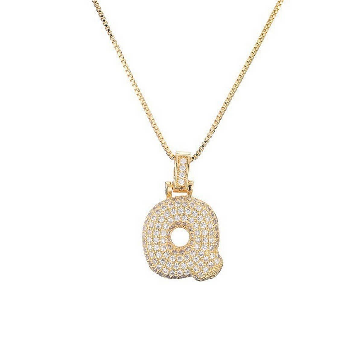 Copper Zirconia 26 Letters Pendant Necklace