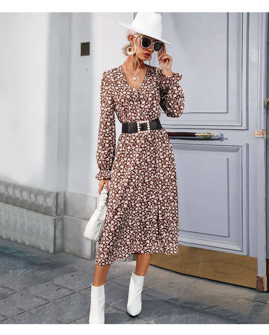 Floral split V-neck French dress
