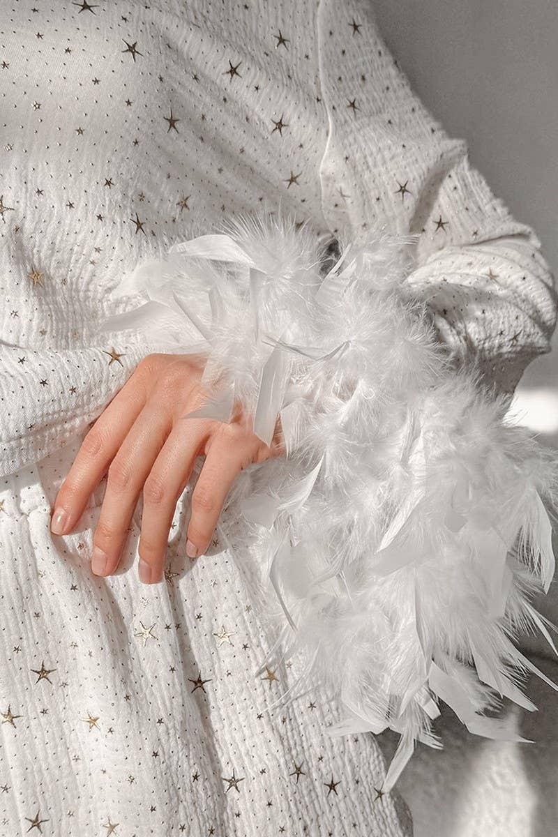 CWSPJ0311_PURE COTTON FEATHER LONG-SLEEVED SHORTS PAJAMAS