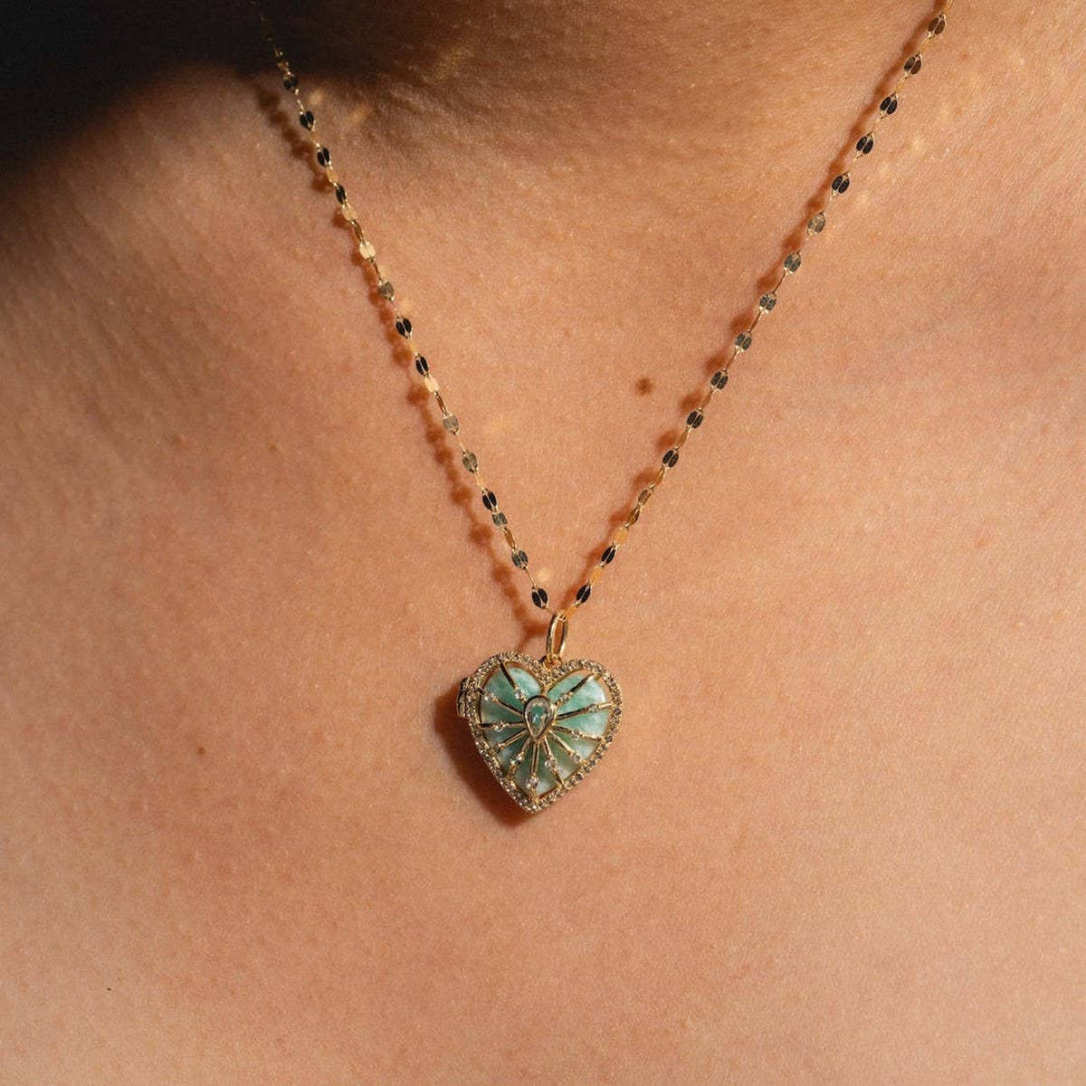 Gemstone Heart Locket Necklace ? Sparkling Love
