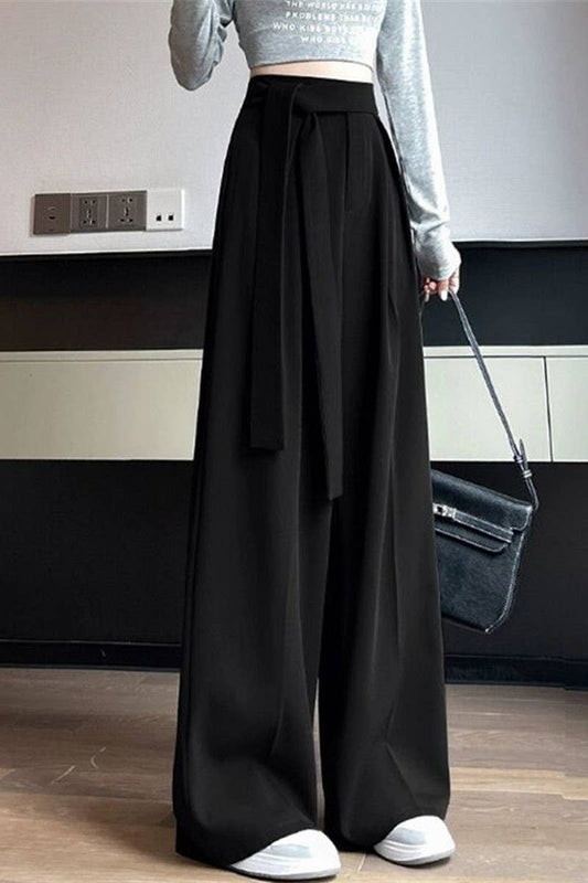 CWBLP00921_BLACK COMMUTER PANTS WITH DRAPEY WIDE-LEG PANTS