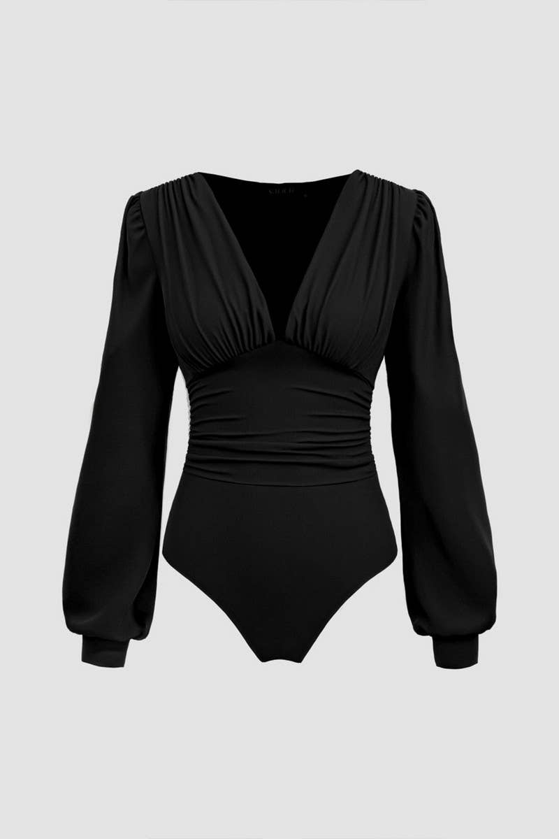 CWTBLL2751_SOLID COLOR LONG SLEEVE V-NECK BODYSUIT