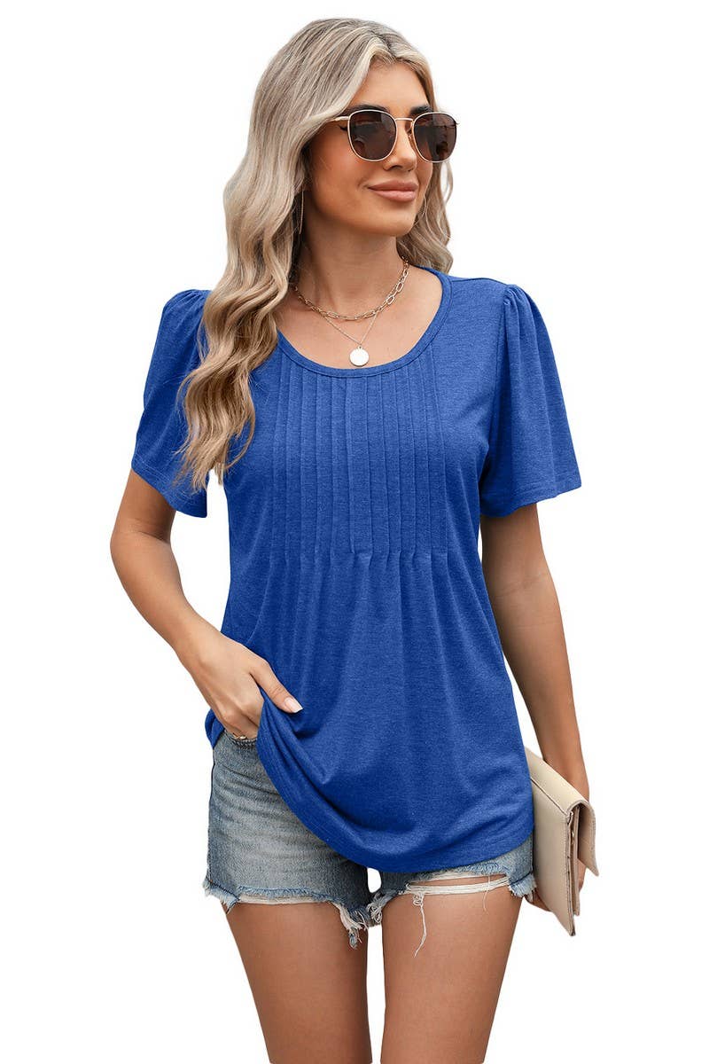 CWTBLS1697_ROUND NECK LOOSE SHORT SLEEVE T-SHIRT TOP