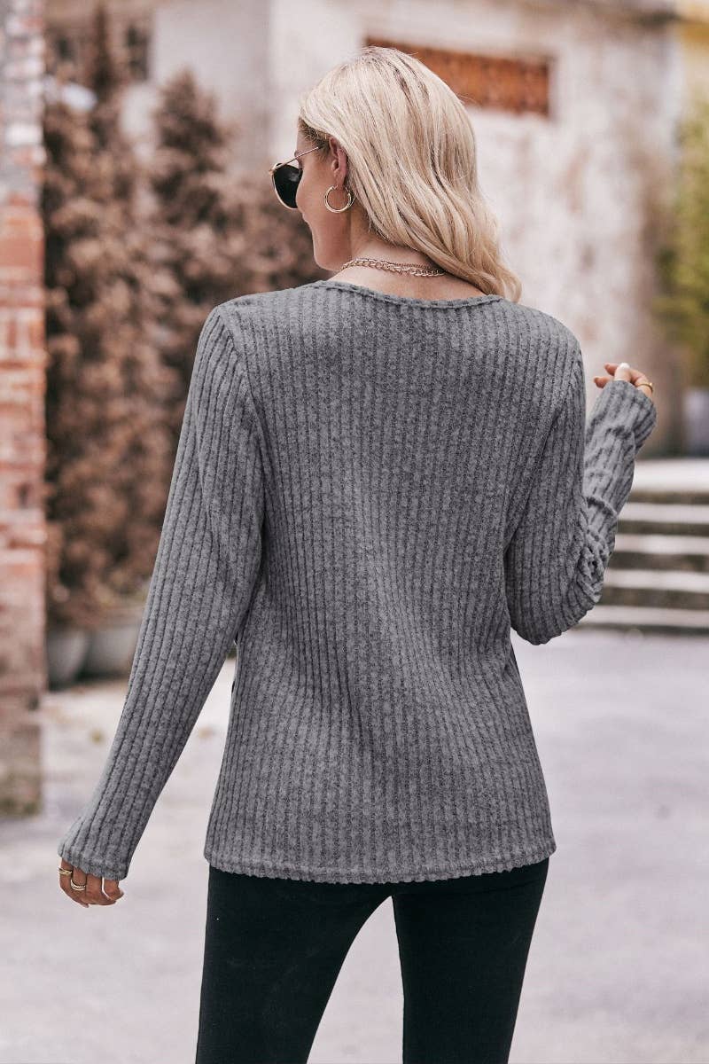 CWOSWL6466_WINTER CREW-NECK LONG-SLEEVED BUTTON-UP SWEATER