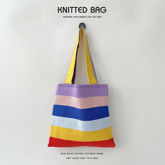 WOMEN FASHION STRIPED KNITTED SHOULDER HANDBAG_CWAB1516