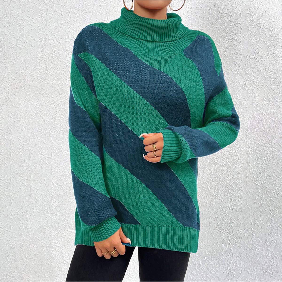 DIAGONAL STRIPED SWEATER WITH CONTRASTING COLORS