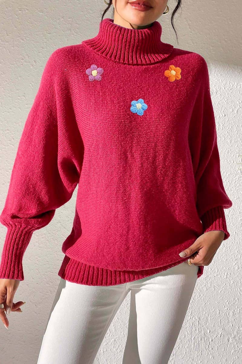 CWOCO00193_WOMEN TURTLENECK SOLID KNIT SWEATER WITH CROCHET