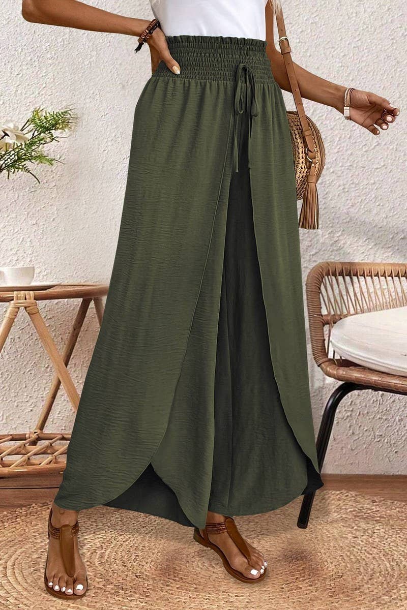 CWBLP1934_COMMUTER ELASTIC WAIST IRREGULAR WIDE LEG PANTS