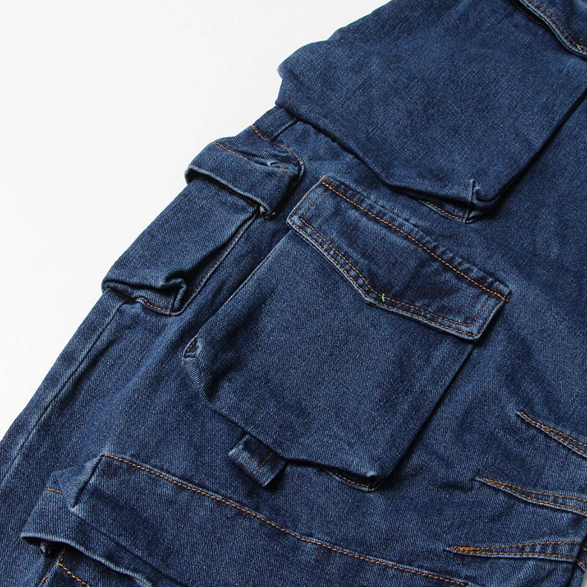 MULTI POCKET LOOSE WIDE LEG CARGO PANTS JEANS