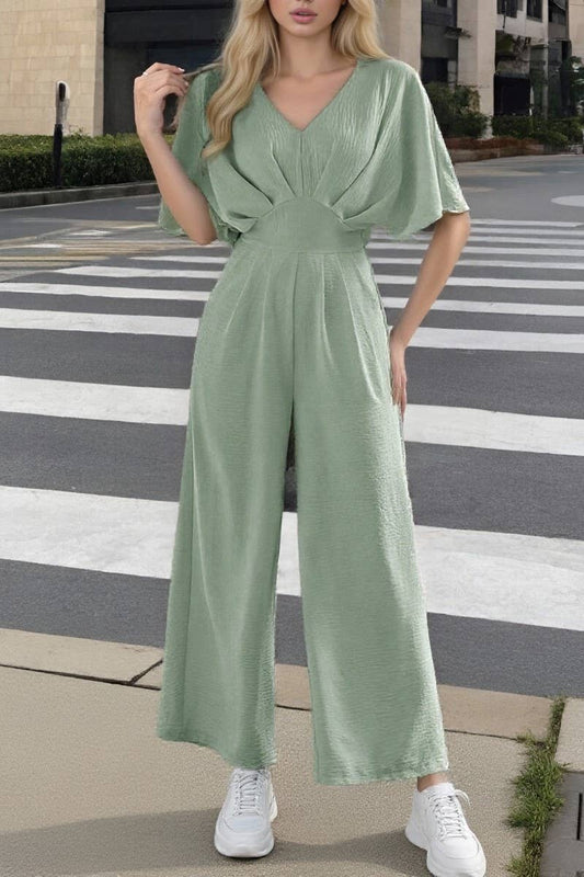 CWSBSS0071_SOLID COLOR TEMPERAMENT CASUAL WIDE-LEG JUMPSUIT