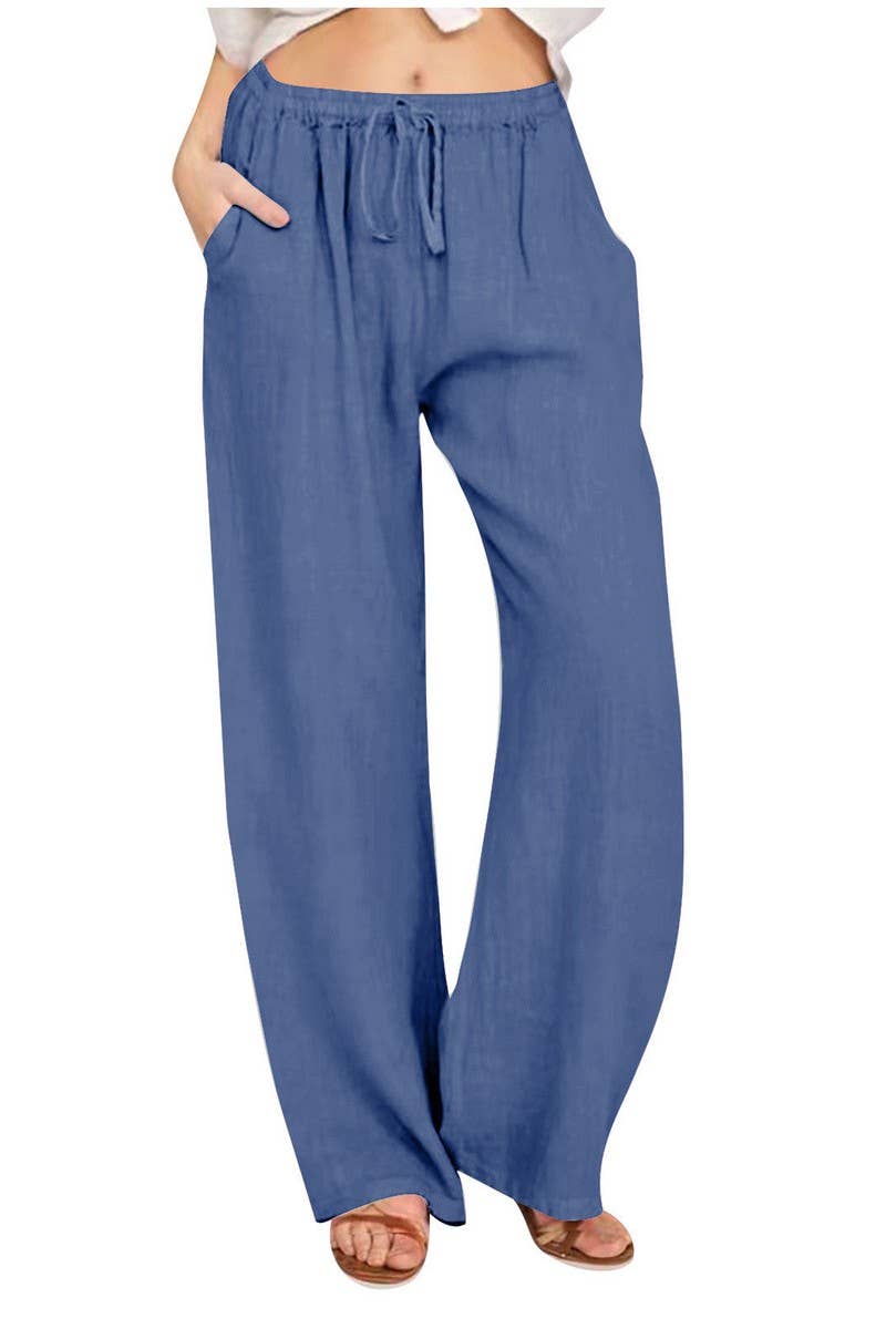 CWBLP2030_CASUAL ELASTIC WAIST TIE LOOSE SOLID PANTS