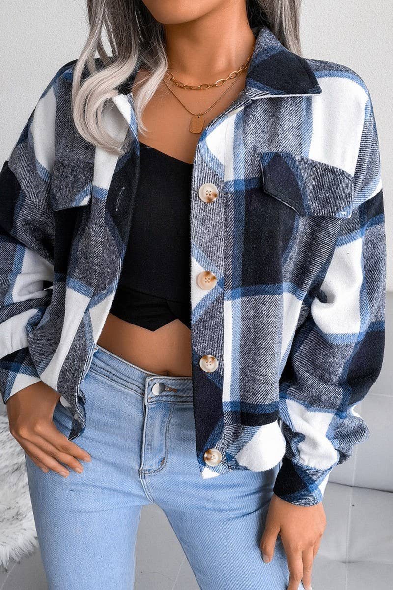 CWOJA0985_PLAID LANTERN LONG-SLEEVED WOOLEN JACKET