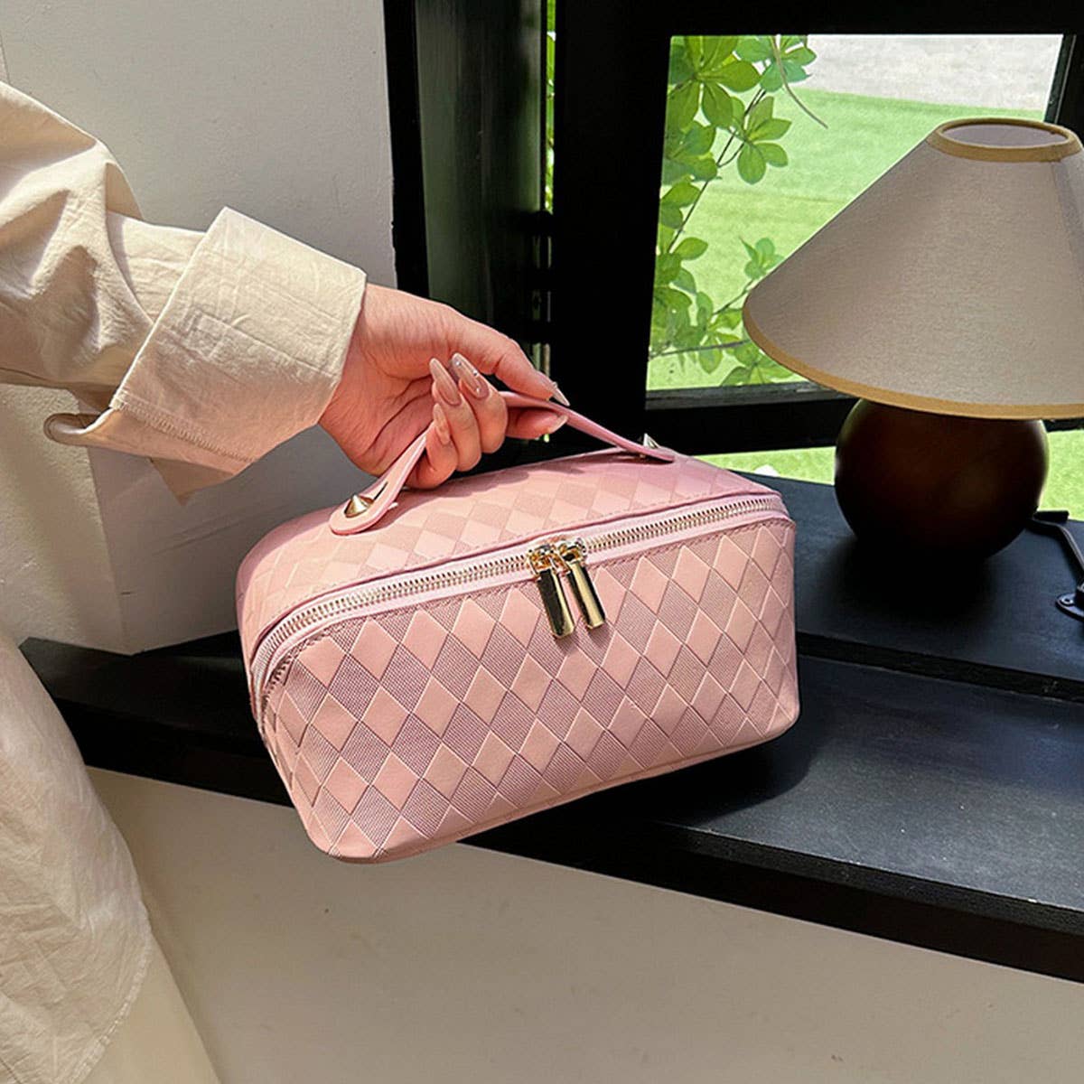 NEW DIAMOND PU LEATHER FLAT COSMETIC BAG_CWAB4375