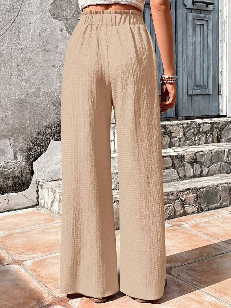 ASSORTED BUBBLE PLAID CASUAL WIDE-LEG PANTS