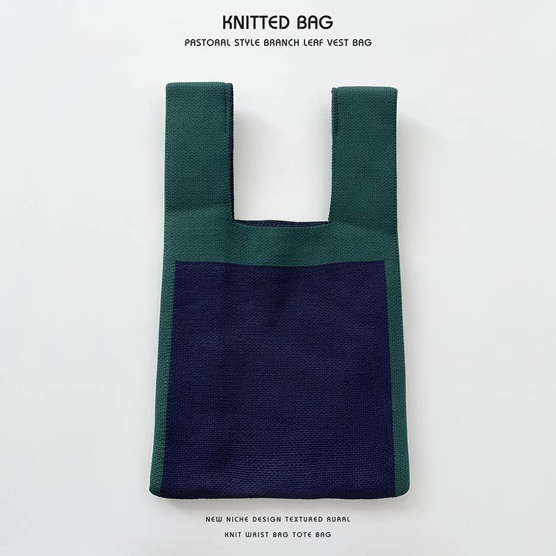 Heart-shaped color-blocked knitted handbag