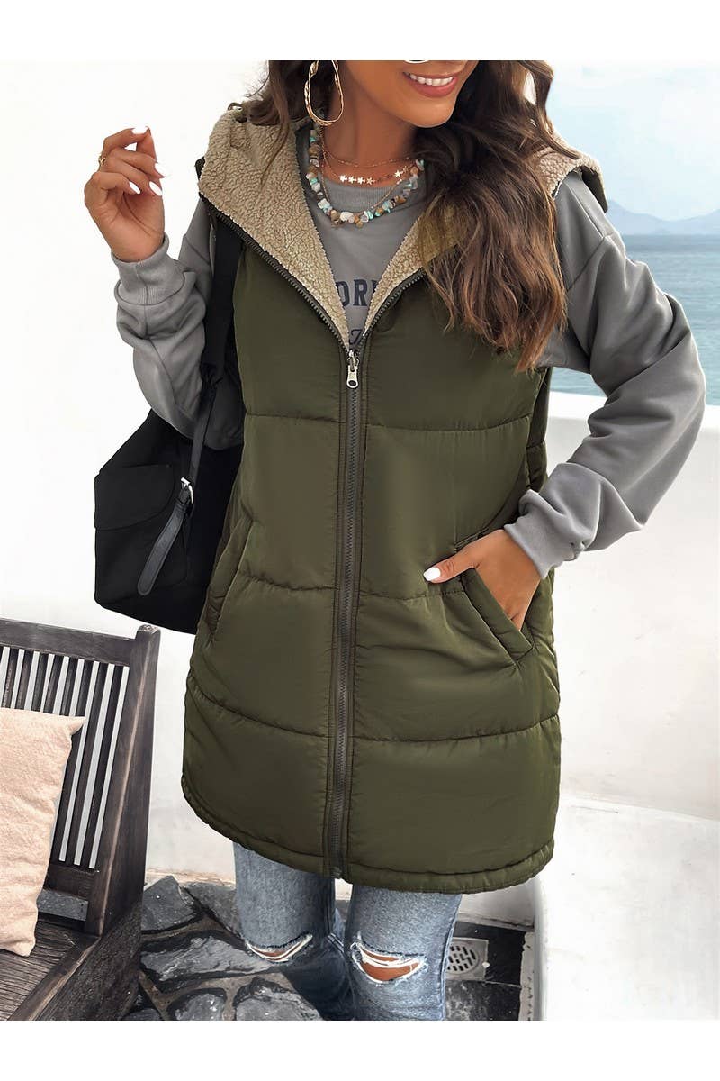 CWOJA0937_Zip Up Jacket Double Sided Warm Cardigan Vest