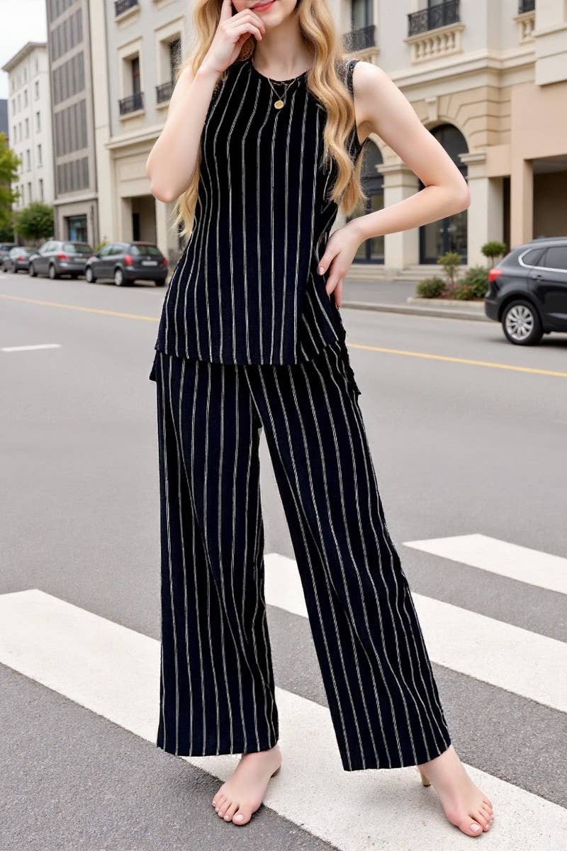 CWSTB2165_STRIPED VEST WIDE-LEG PANTS TWO-PIECE SET