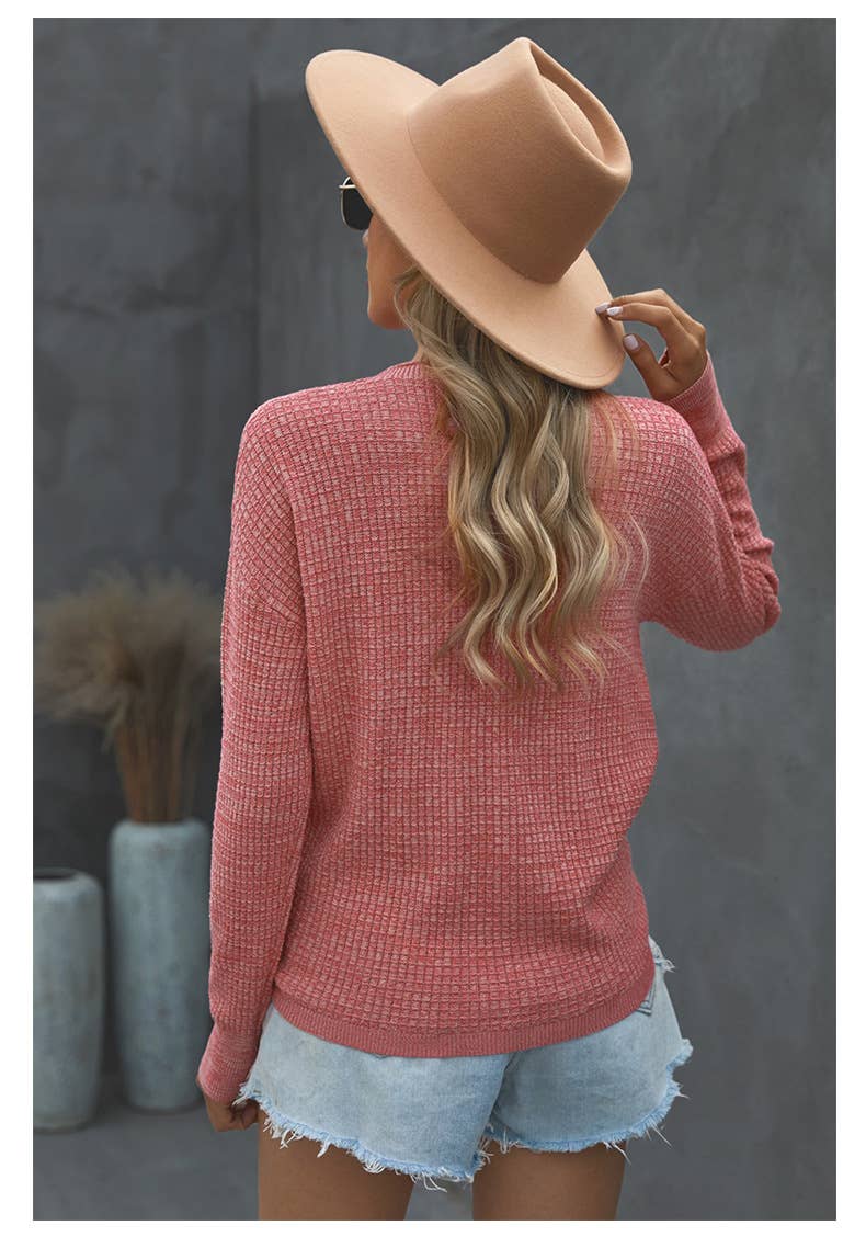 CROSSED V-NECK SOLID COLOR LONG-SLEEVED SWEATER