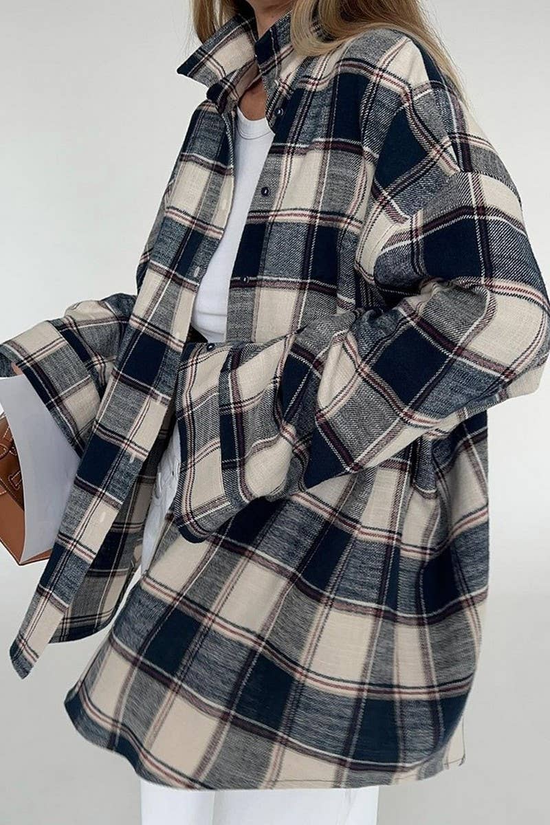 CWTSTL2587_PLAID LONG-SLEEVED LOOSE CASUAL SHIRT