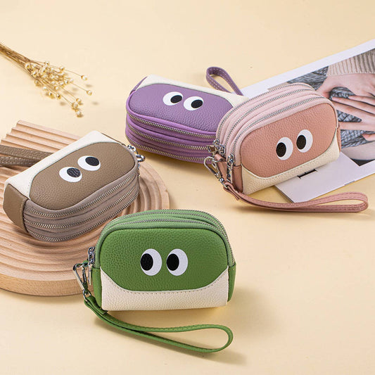 Cute Mini Leather Wristlet ? Triple Zipper Pouch_CUAB00380