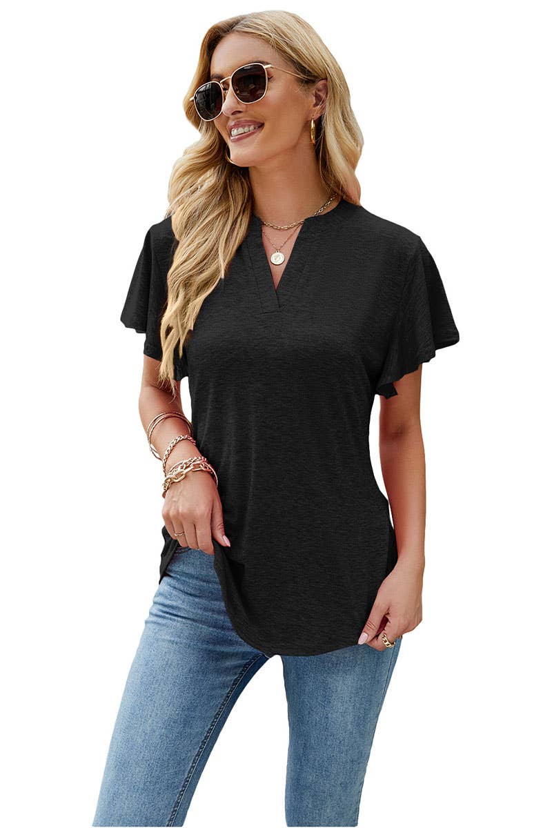 CWTBLS0306_V-Neck Shirt Sleeve Top