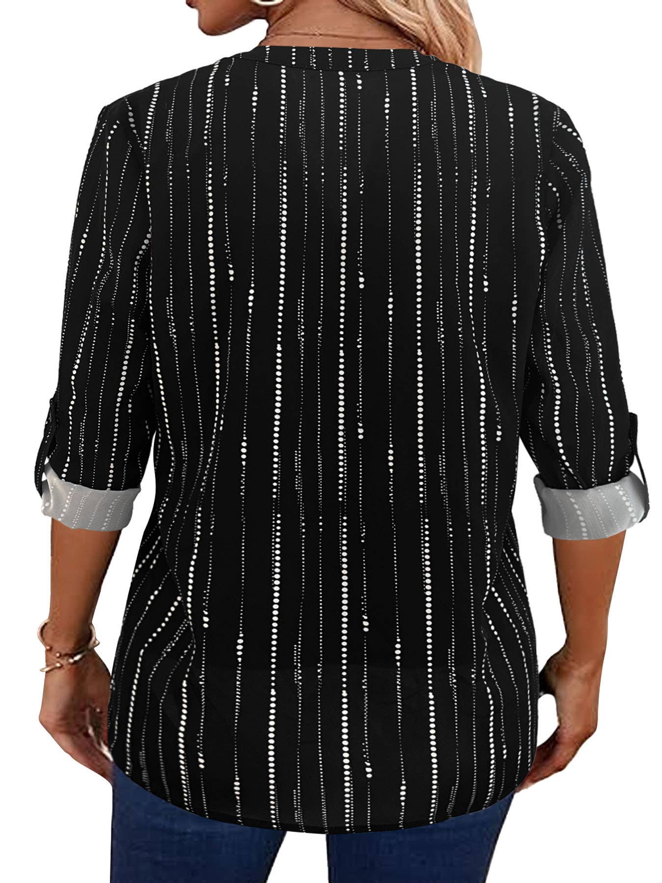 CASUAL COMMUTER STYLE ELEGANT STRIPE ZIPPER SHIRT