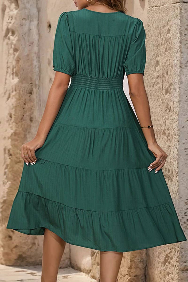 CWDSD2768_Button Down Short Sleeve V-Neck Dress