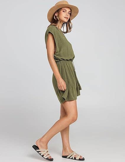 COTTON LINEN CASUAL BELTED SHORT SLEEVE ROMPER