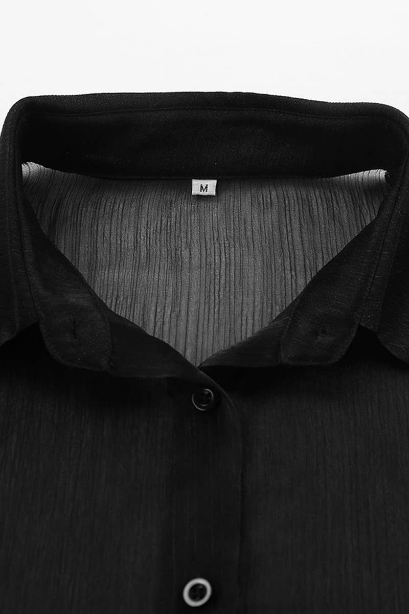 CWTSTL2580_LAPEL PUFF SLEEVE COMMUTER SEE-THROUGH SHIRT