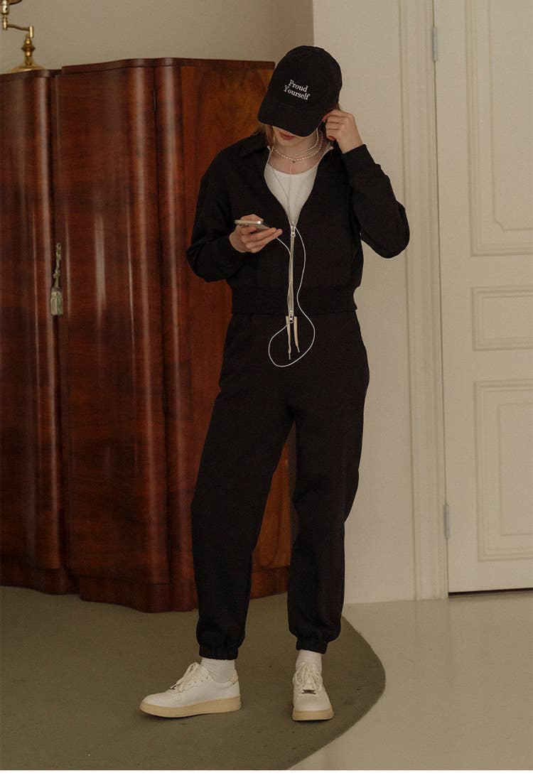 Casual lapel top sweatpants and sportswear set