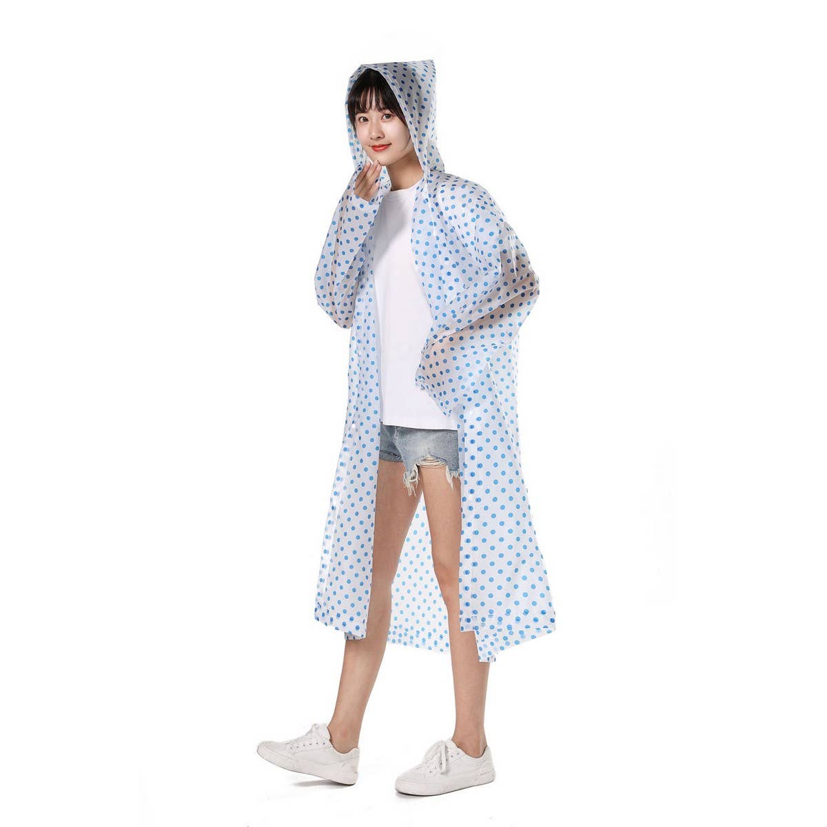 CWMM1484_PEVA HOODED POLKA DOT REUSABLE RAINCOAT