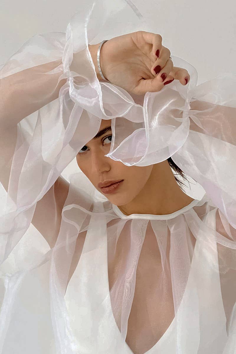 CWTBLL541_BLACK MESH SEE-THROUGH LONG-SLEEVED SHIRT BLOUSE