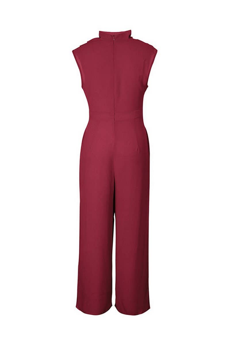 CWSJS0636_SLEEVELESS SOLID COLOR SWING COLLAR JUMPSUIT