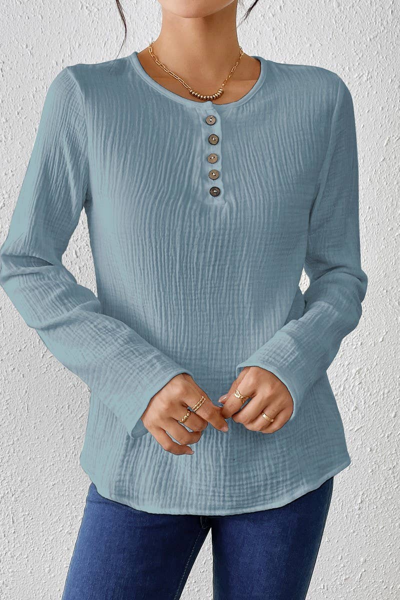 CWTBLL3850_SLIM FIT SOLID COLOR COTTON-LINEN PULLOVER SHIRT