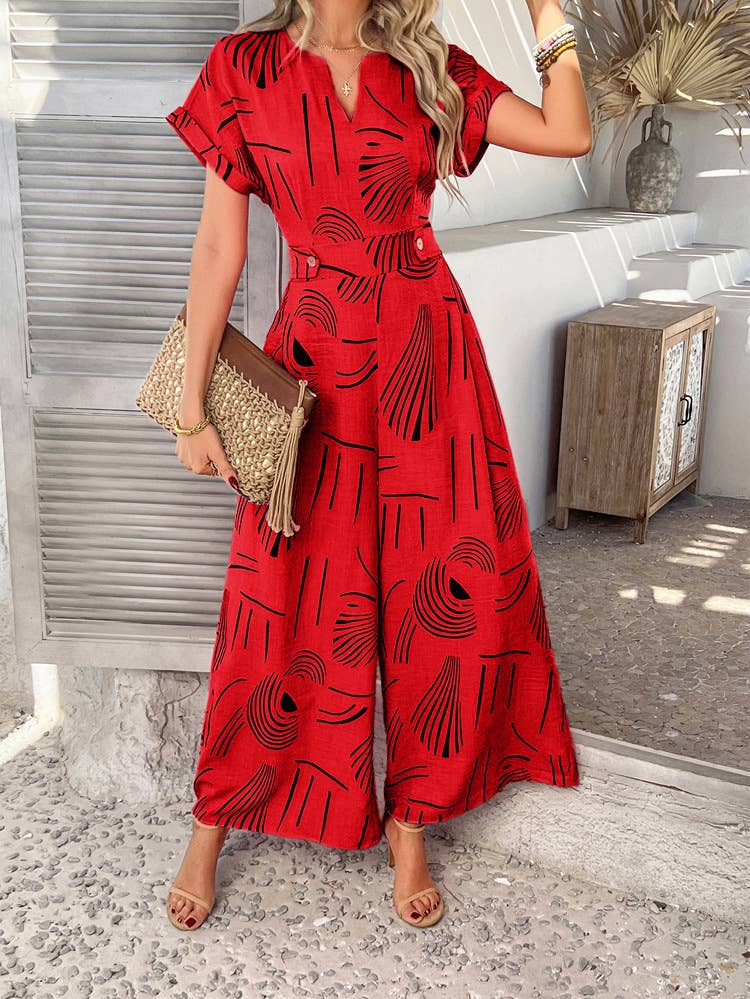 Casual holiday style wide leg one-piece trousers