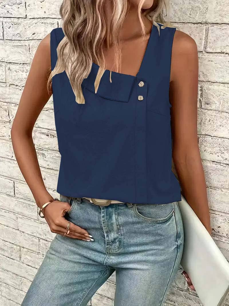 Casual slanted neck sleeveless pullover T-shirt