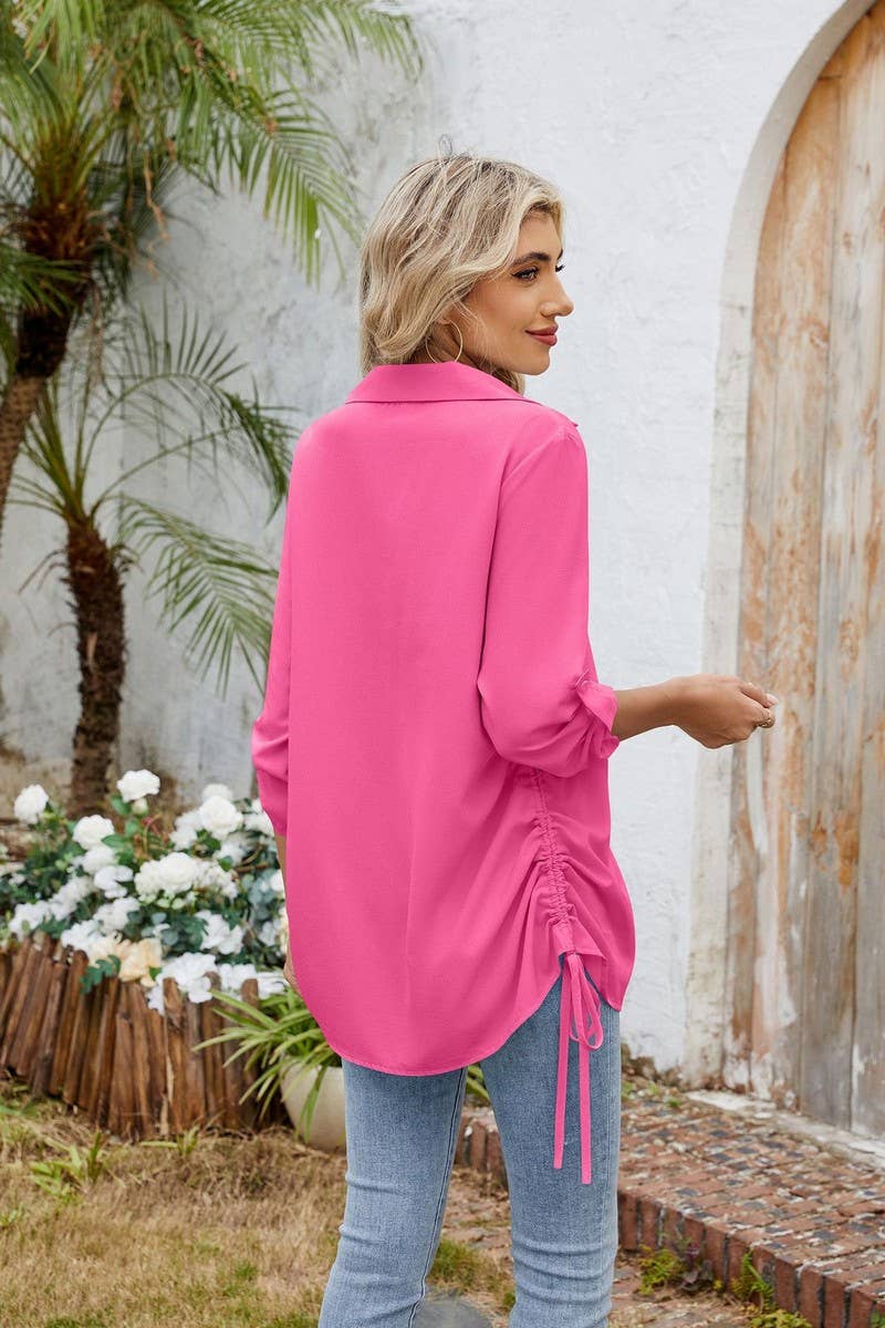 CWTSTL2787_SOLID COLOR LAPEL LOOSE SHIRT CHIFFON TOP