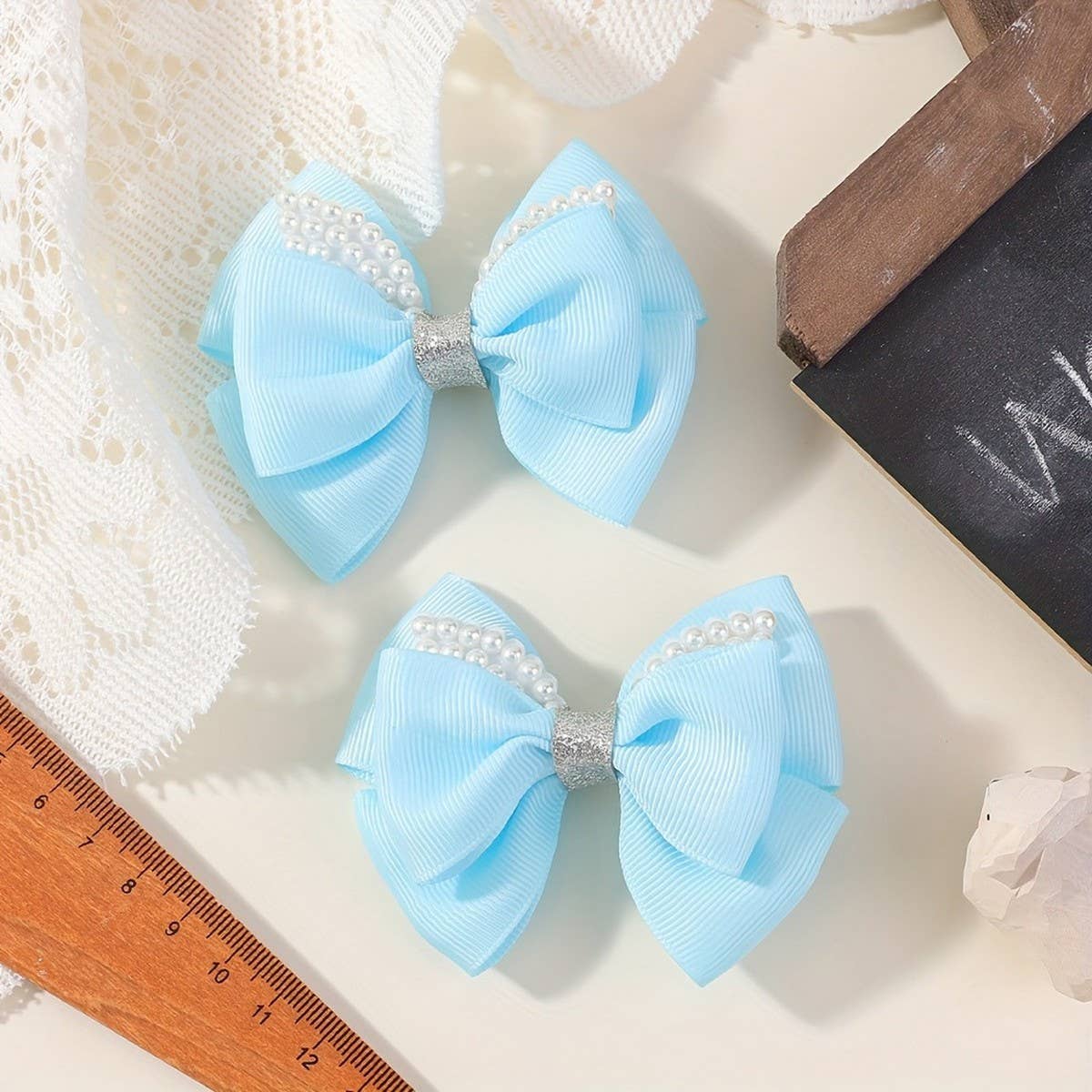 Handmade Glitter Bow Hair Clip Set for Girls