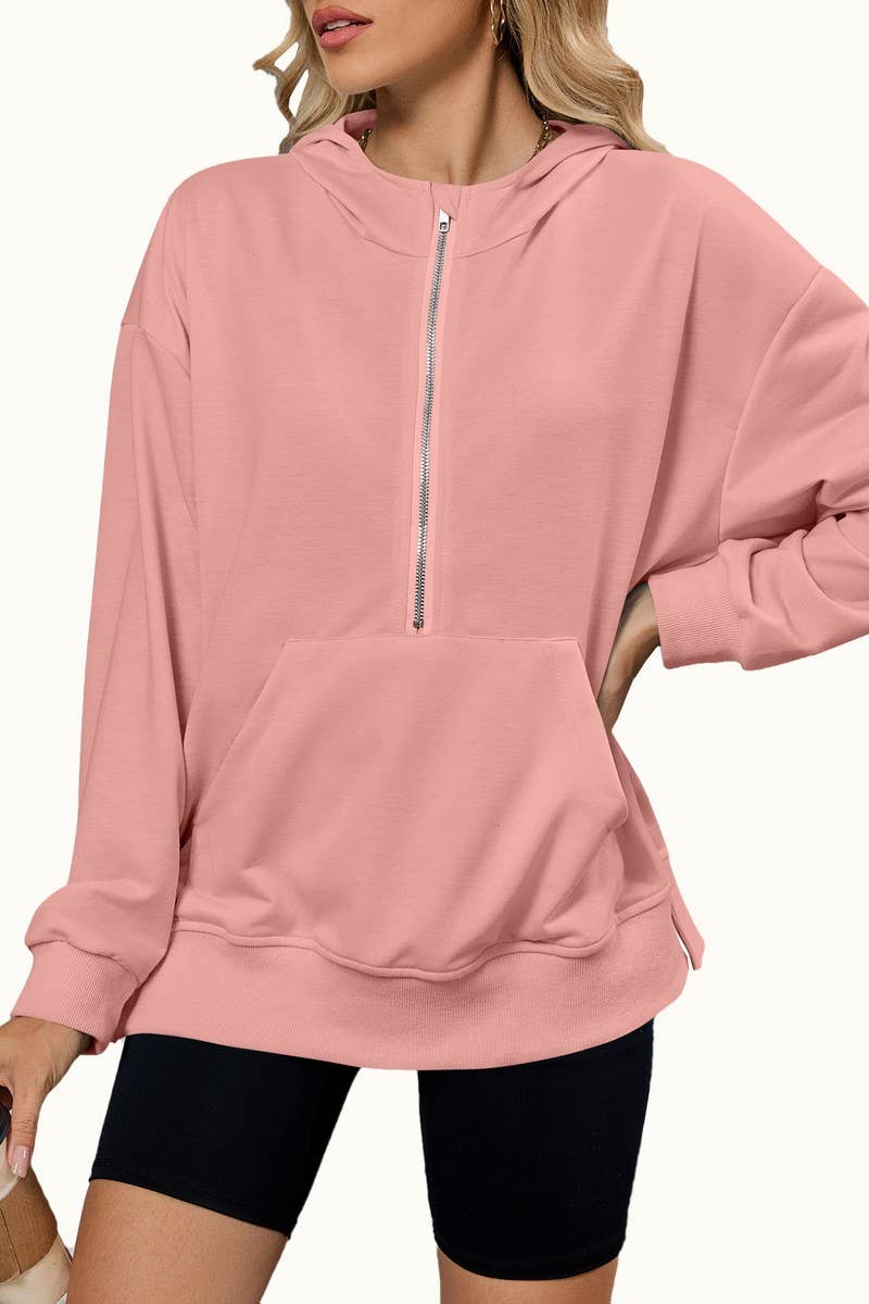 CWOHOL00664_SOLID LOOSE FIT ZIP UP HOODED SWEATSHIRT