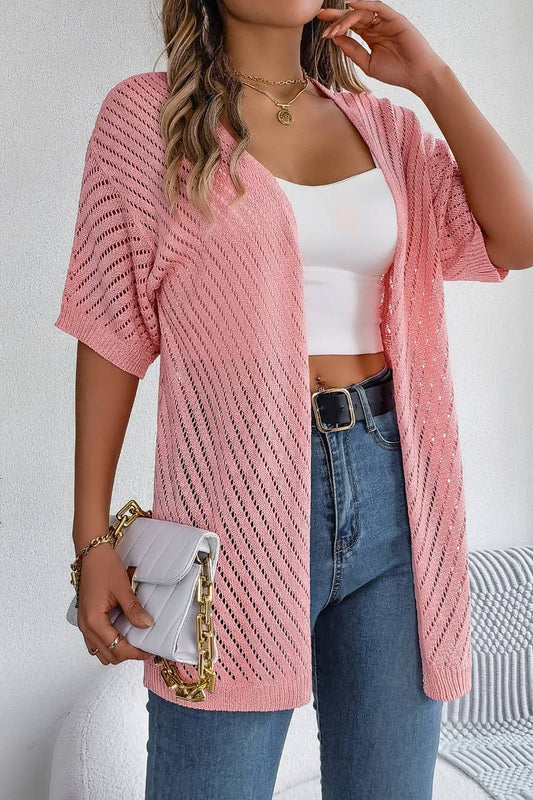 CWTBLS1056_SUMMER KNIT CUT-OUT SHORT-SLEEVED SUNBLOCK TOP