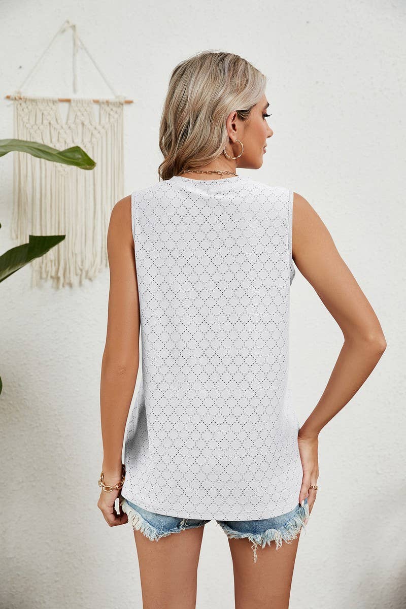 CWTBLSL0350_ROUND NECK SLEEVELESS PRINTED VEST T-SHIRT
