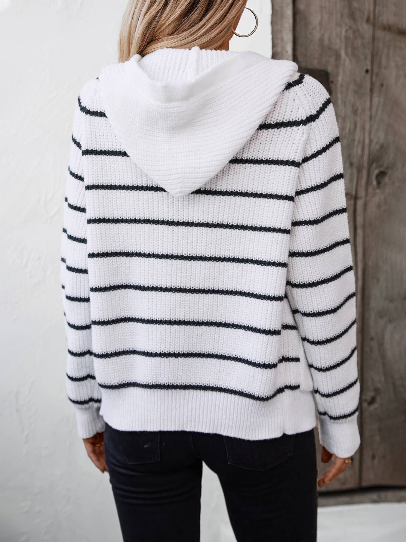 CASUAL ALL-IN-ONE HOODED STRIPED CARDIGAN