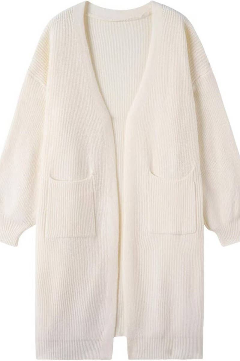 WOCAL00833_SOLID COLOR POCKET CARDIGAN LONG SWEATER JACKET