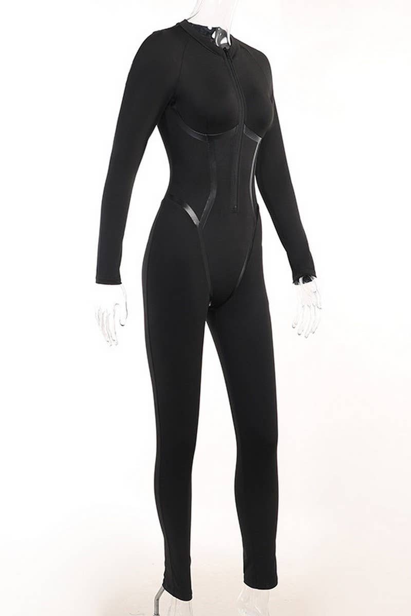 CWSJS1287_LONG SLEEVE ZIPPER TIGHT HIP-LIFTING JUMPSUIT