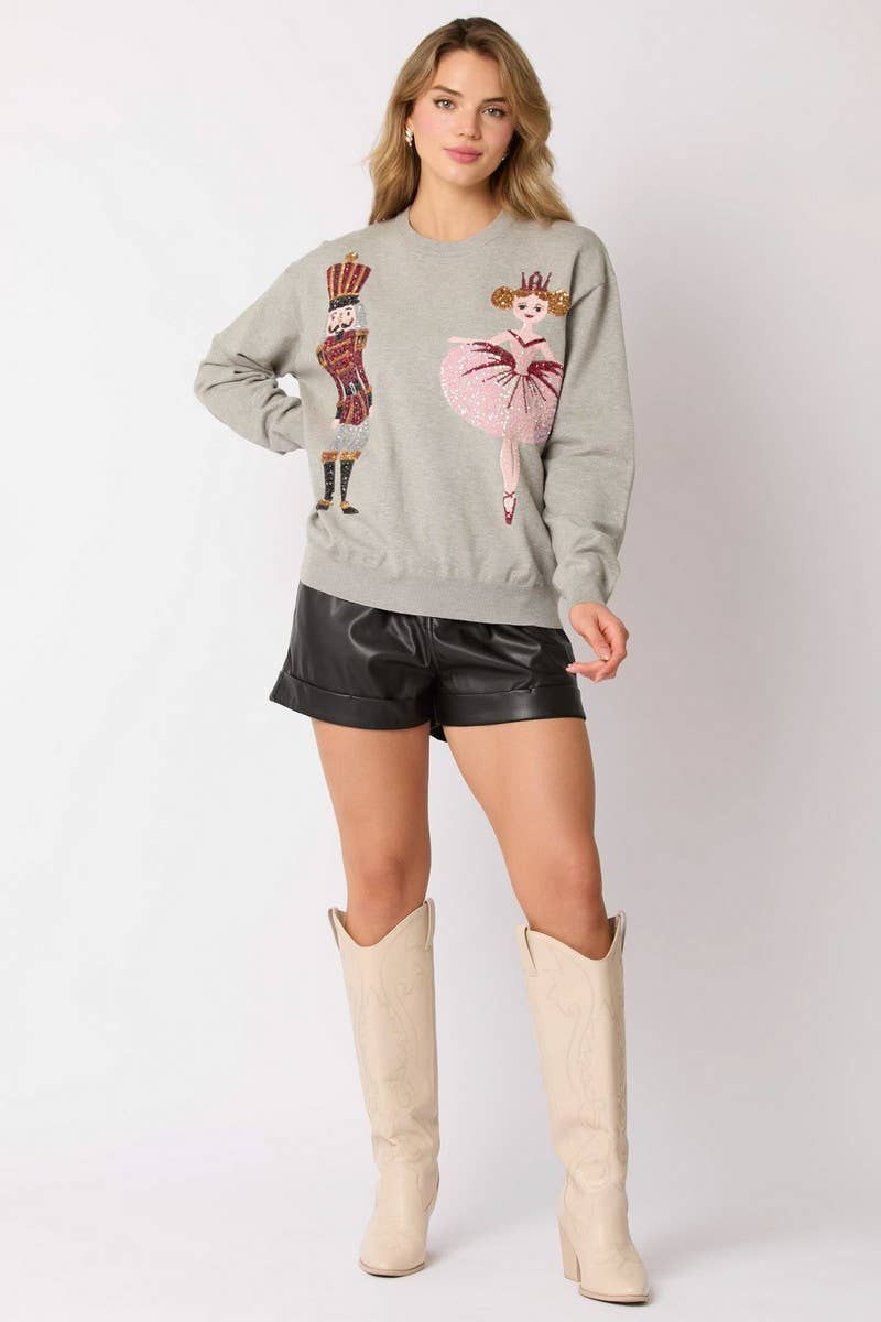 CWTBLL01264_CHRISTMAS SOLDIER SEQUIN LOOSE SWEATSHIRT