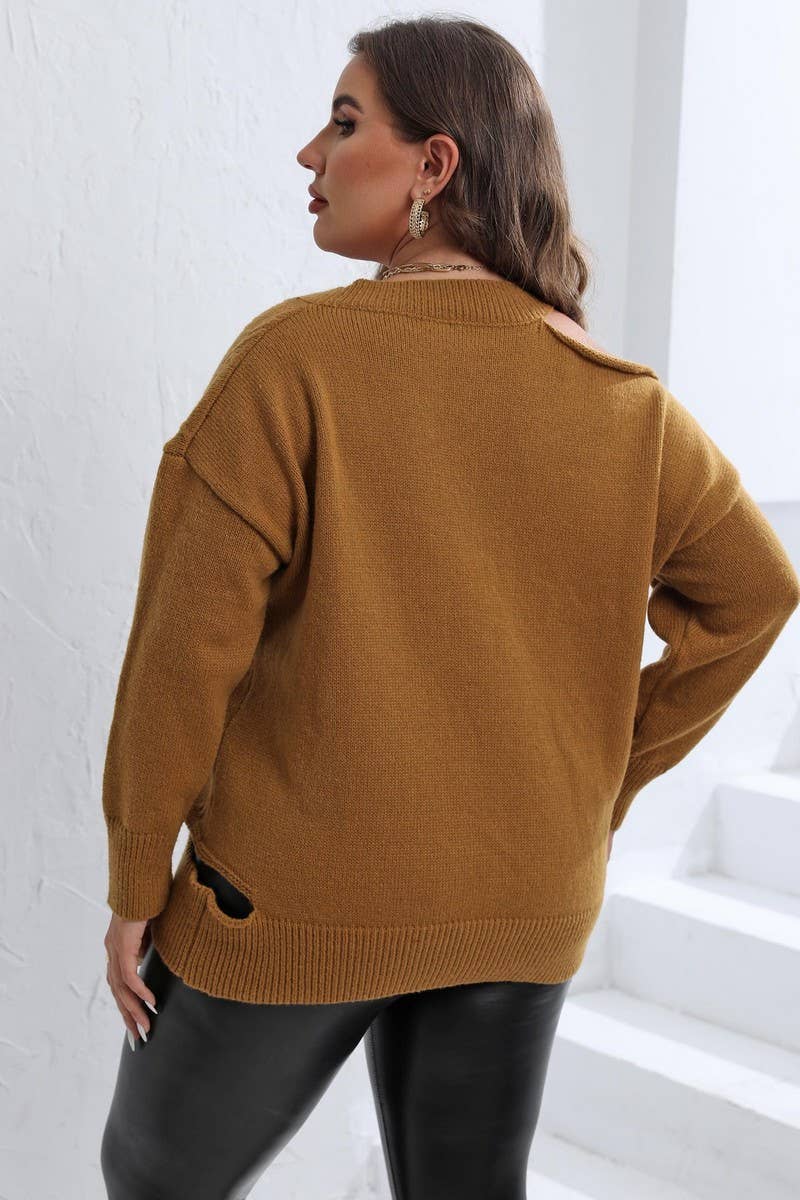 CWOSWL1571_PLUS Size V-Neck Long Sleeve Pullover Sweater