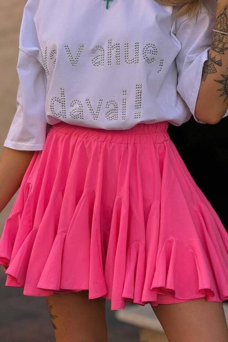 CWBSS0445_PATCHWORK RUFFLE PLEATED MINI SKIRT